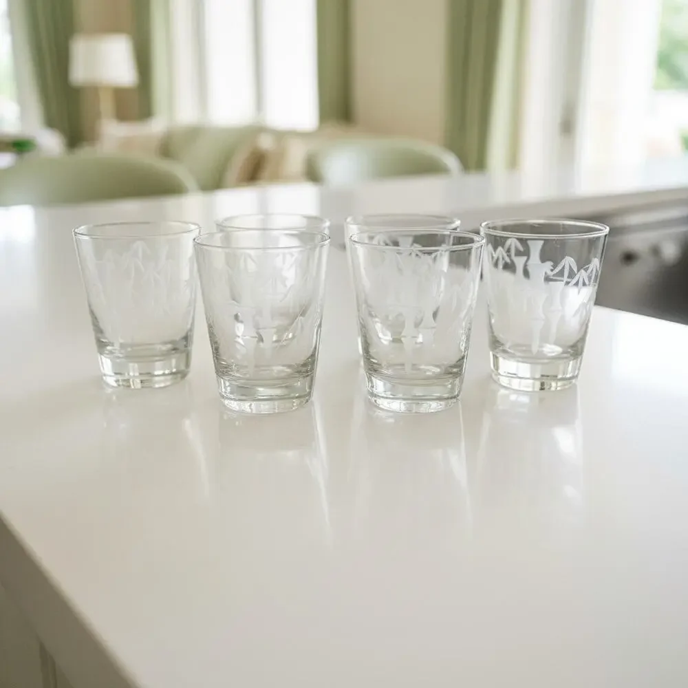 Vintage Sasaki Noritake Bamboo Etched Rocks Glasses Set 6-MCM-Japan-Barware